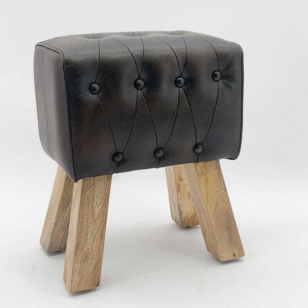 Leather Footstool With Buttons, 50cm MSL