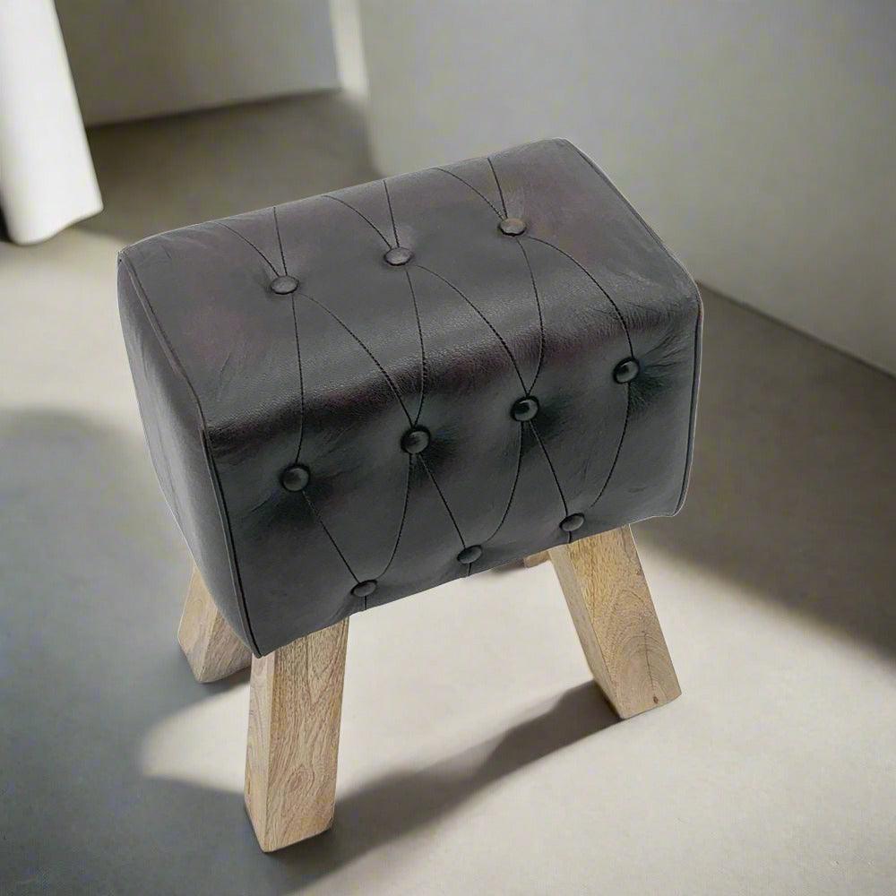 Leather Footstool With Buttons, 50cm MSL