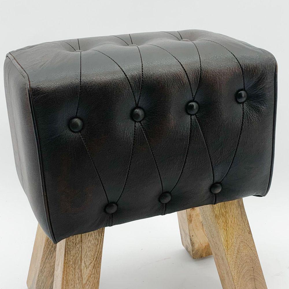 Leather Footstool With Buttons, 50cm MSL