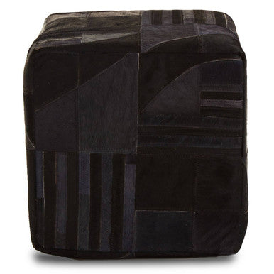 Bosie Safira Black And Grey Deco Print Leather Pouffe Orsina