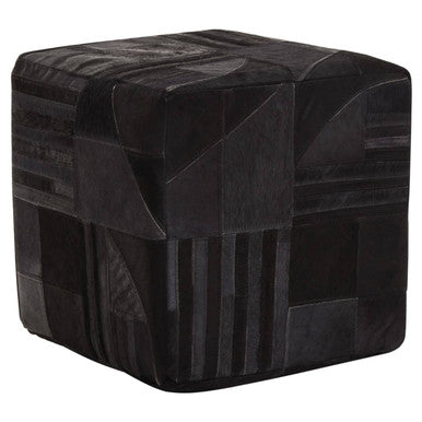 Bosie Safira Black And Grey Deco Print Leather Pouffe Orsina
