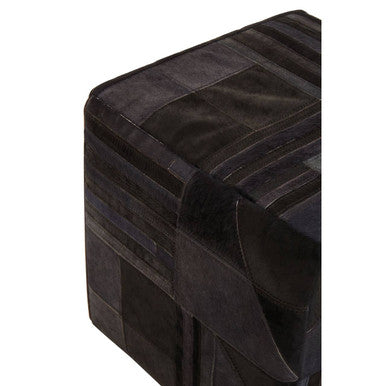 Bosie Safira Black And Grey Deco Print Leather Pouffe Orsina