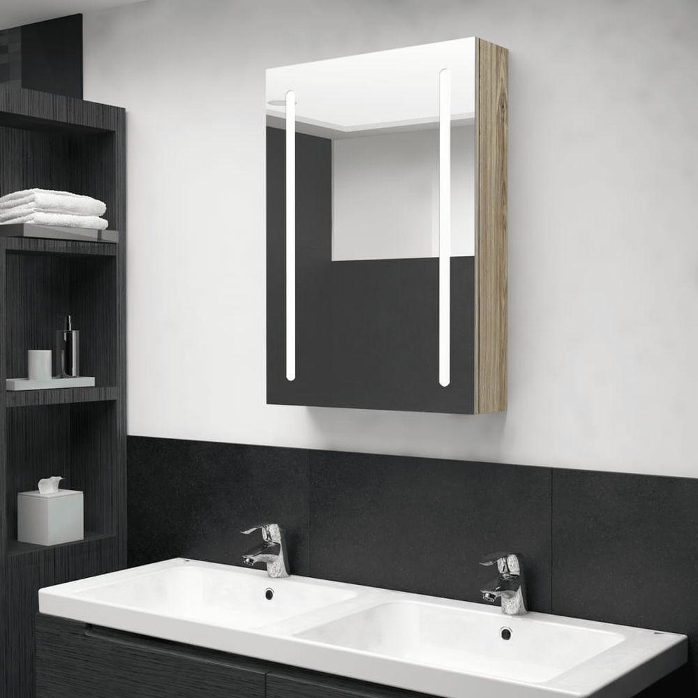 LED Bathroom Mirror Cabinet 50x13x70 cm to 89 x 14 x 62 cm oak vidaXL