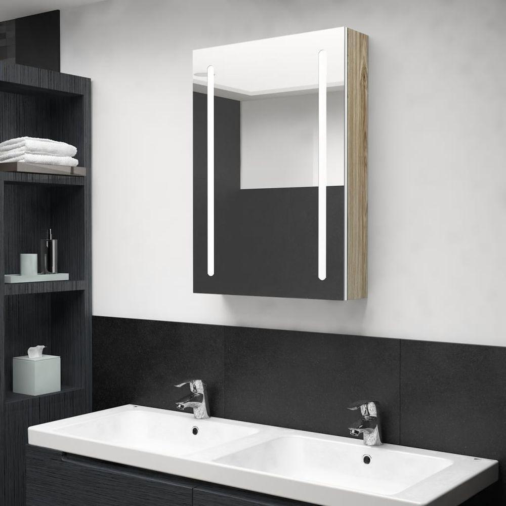 LED Bathroom Mirror Cabinet 50x13x70 cm to 89 x 14 x 62 cm white and oak vidaXL