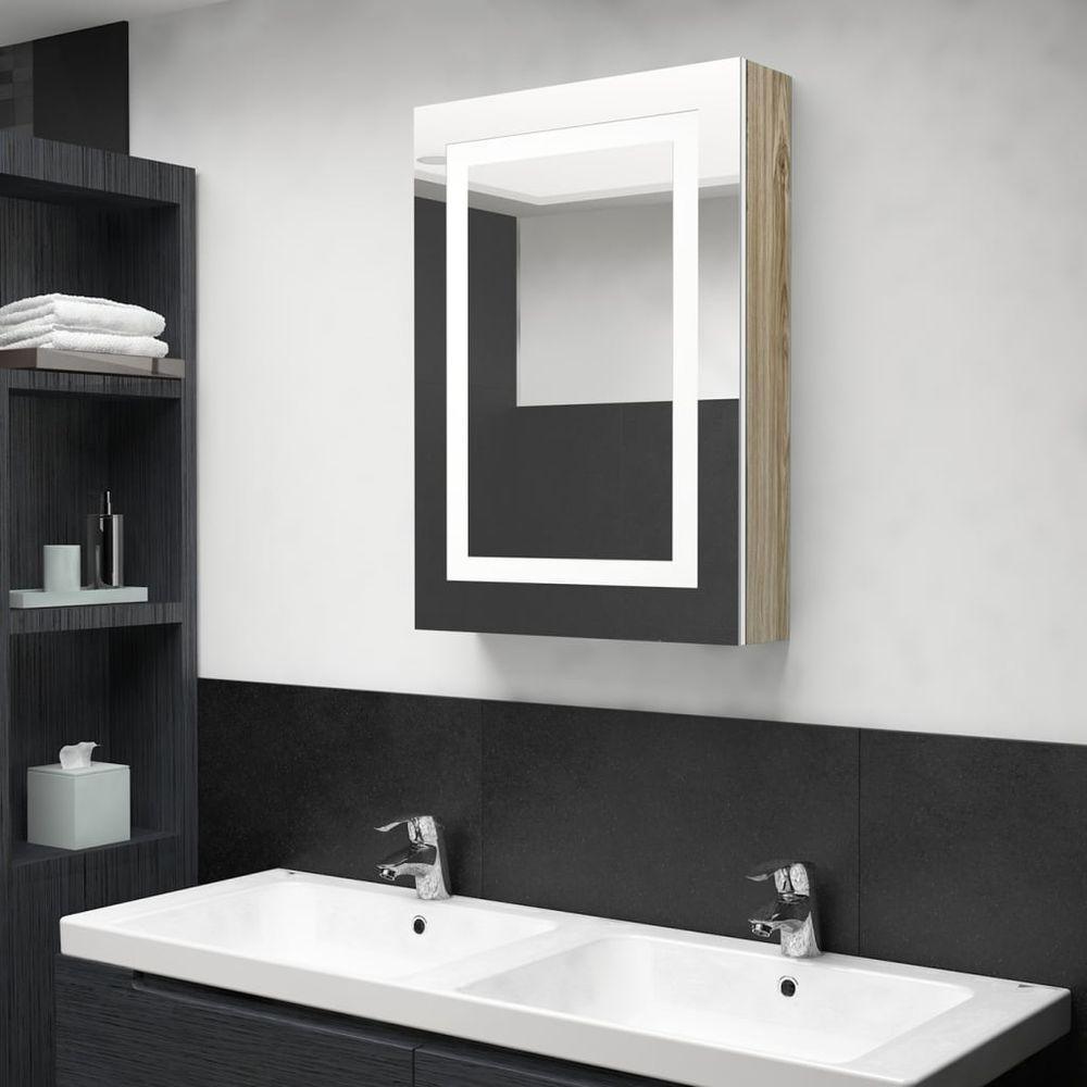 LED Bathroom Mirror Cabinet Concrete Grey 50x13x70 cm white and oak vidaXL