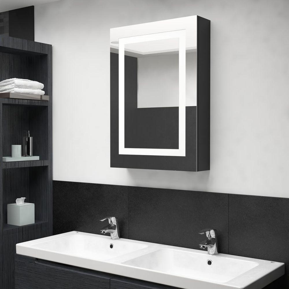 LED Bathroom Mirror Cabinet Concrete Grey 50x13x70 cm shining black vidaXL