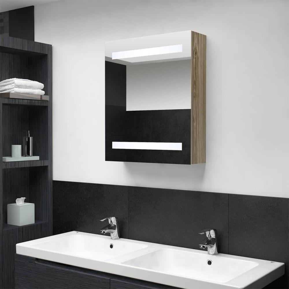 LED Bathroom Mirror Cabinet Concrete Grey 50x14x60 cm oak vidaXL