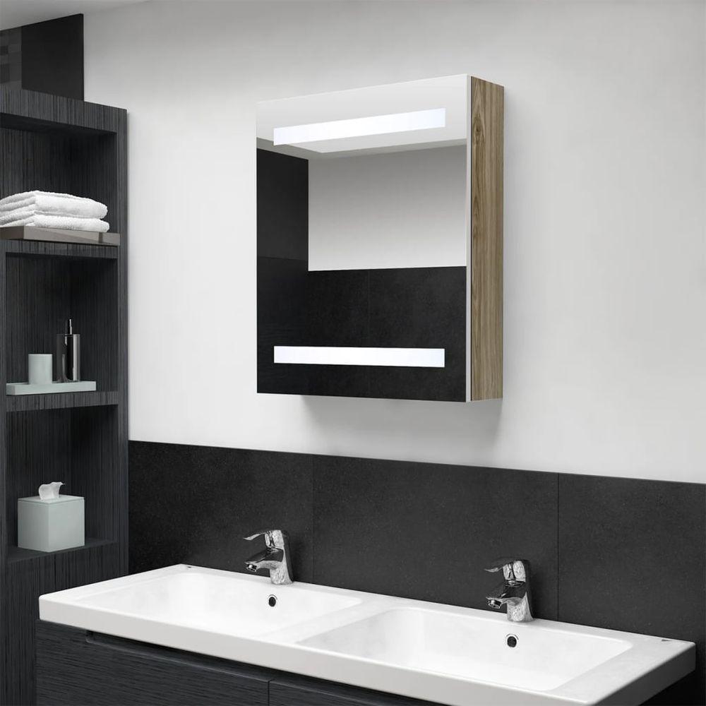 LED Bathroom Mirror Cabinet Concrete Grey 50x14x60 cm white and oak vidaXL