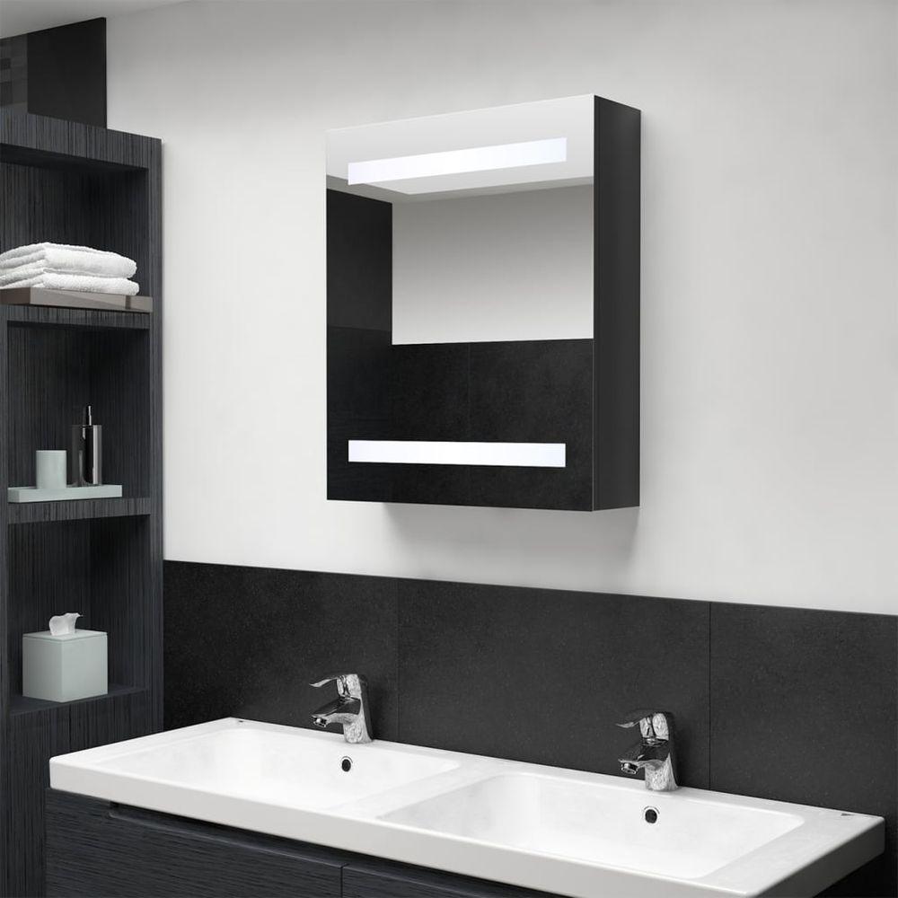 LED Bathroom Mirror Cabinet Concrete Grey 50x14x60 cm shining black vidaXL