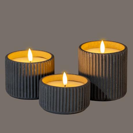 Set of three Shades 4 Seasons LED Candles in ribbed grey design for stylish home decor