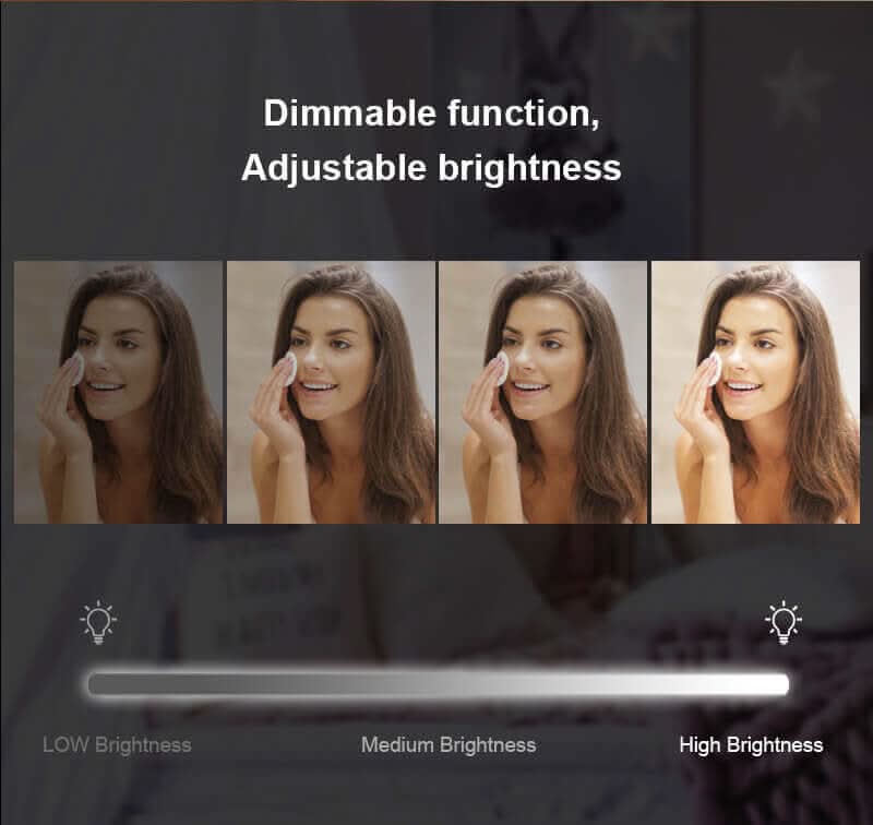 Hollywood Mirrors with LED Mirror featuring dimmable function and adjustable brightness settings