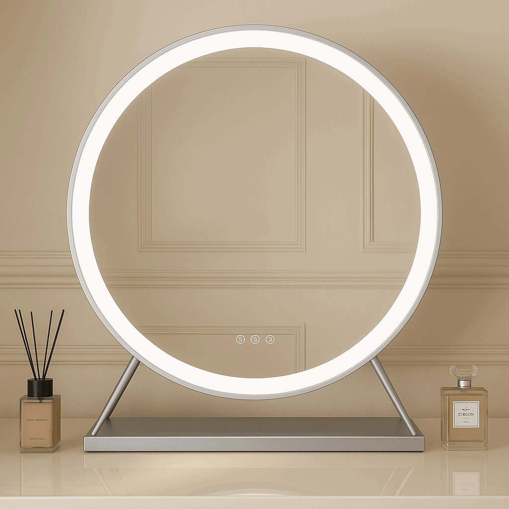 Hollywood LED Mirror with a round design and bright lighting for elegant vanity setups
