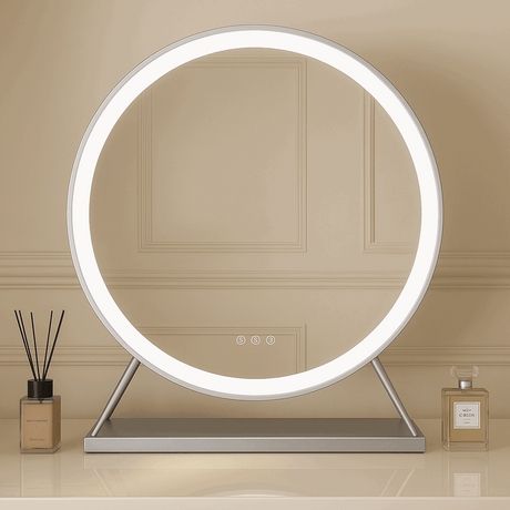 Hollywood LED Mirror with a round design and bright lighting for elegant vanity setups