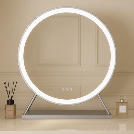 Hollywood LED Mirror with a round design and bright lighting for elegant vanity setups