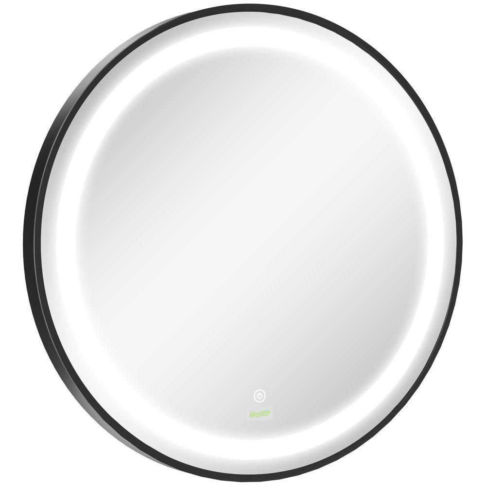 LED Smart Bathroom Mirror Wall Mounted Round Vanity Mirror w/ Lights, Black kleankin