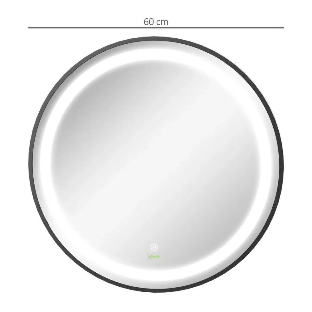 LED Smart Bathroom Mirror Wall Mounted Round Vanity Mirror w/ Lights, Black kleankin