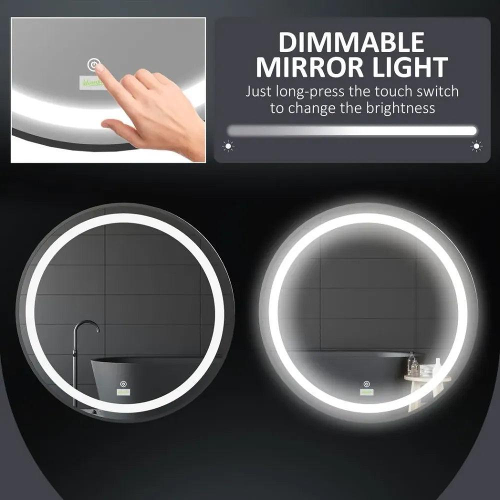 LED Smart Bathroom Mirror Wall Mounted Round Vanity Mirror w/ Lights, Black kleankin