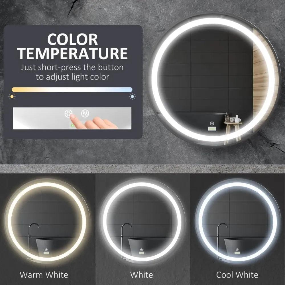 LED Smart Bathroom Mirror Wall Mounted Round Vanity Mirror w/ Lights, Black kleankin