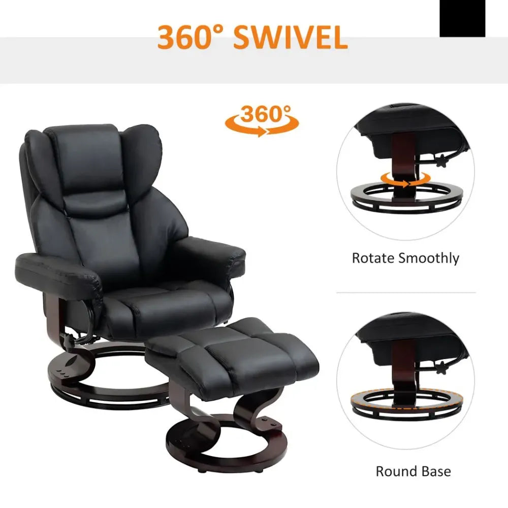 Padded PU Leather Manual Reclining Armchair Sofa Chair With Footstool Black Unbranded