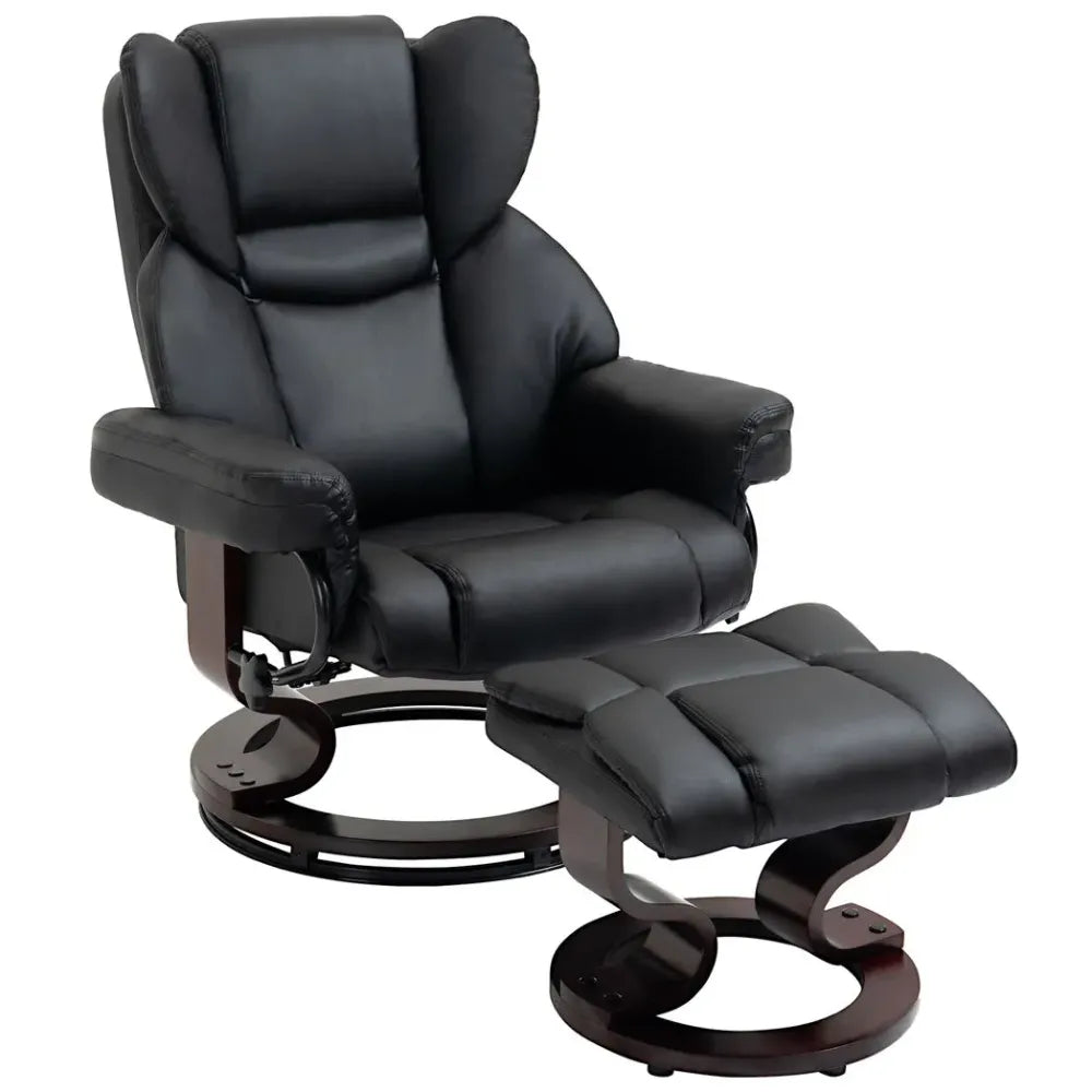 Padded PU Leather Manual Reclining Armchair Sofa Chair With Footstool Black Unbranded