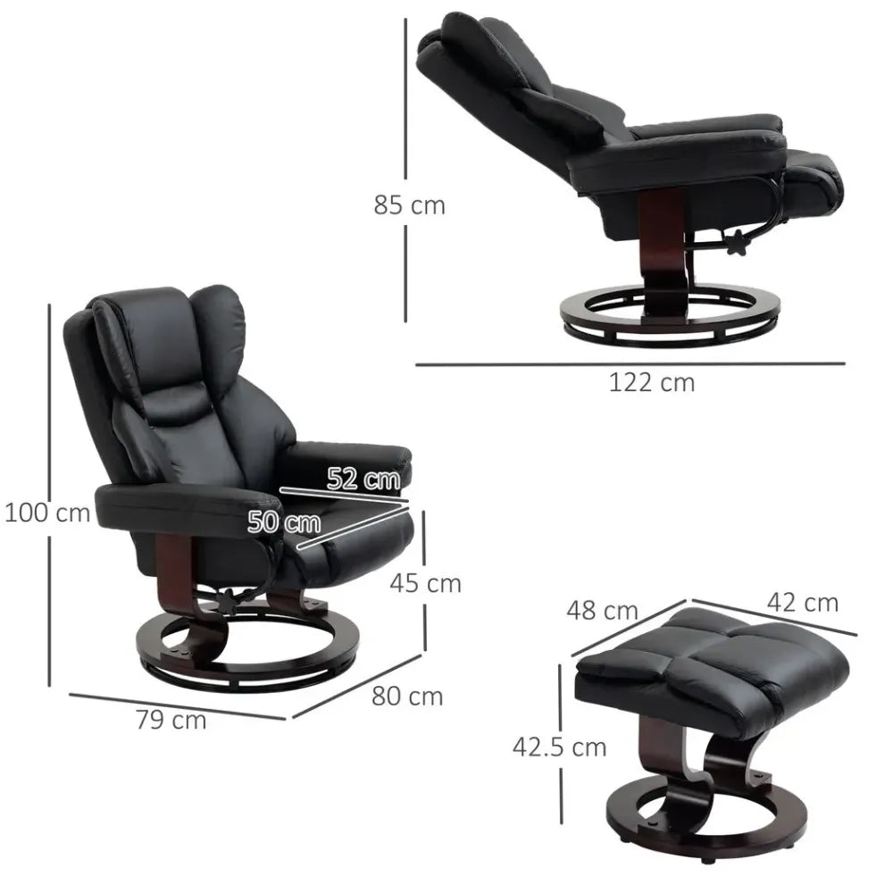 Padded PU Leather Manual Reclining Armchair Sofa Chair With Footstool Black Unbranded