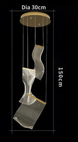 Stylish Nisu Home Light Pendant with three wave-shaped glass shades, 30cm diameter and 150cm height