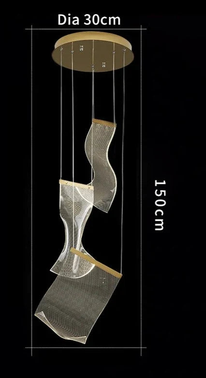 Stylish Nisu Home Light Pendant with three wave-shaped glass shades, 30cm diameter and 150cm height
