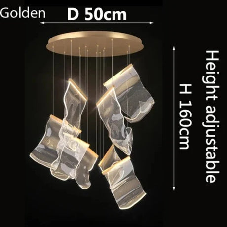 Golden Light Pendant with adjustable height and five transparent shades for modern interiors