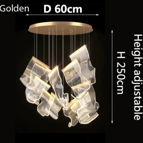 Golden Light Pendant with adjustable height, featuring a modern design and a diameter of 60cm