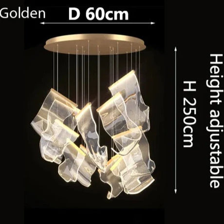 Golden Light Pendant with adjustable height, featuring a modern design and a diameter of 60cm