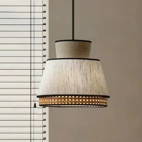 Elegant Nisu Home Light Pendant with Textured Fabric and Decorative Rattan Detail