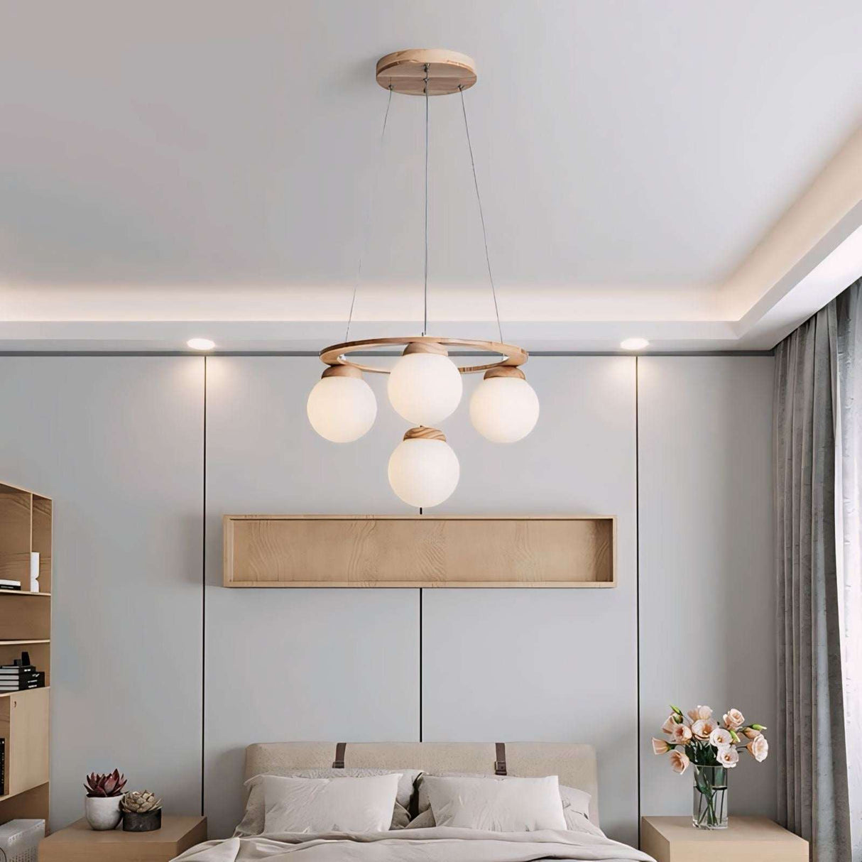 Nisu Home Light Pendant featuring four frosted globes for elegant bedroom lighting