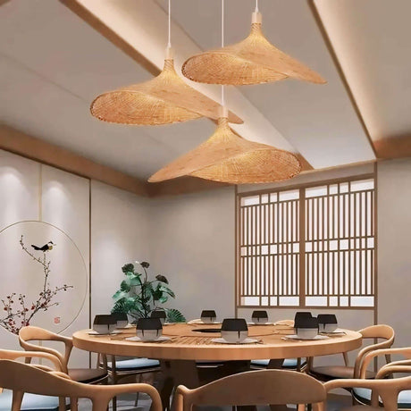 Elegant Nisu Home Light Pendant in natural woven design, perfect for modern dining spaces