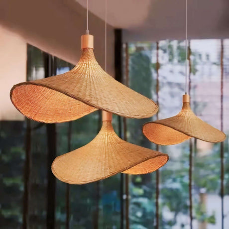 Natural Woven Light Pendant in a Contemporary Setting with Stylish Curved Design