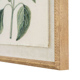 Linen Artwork framed in natural wood, showcasing detailed botanical illustration on textured fabric