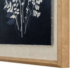 Linen Artwork featuring a floral design on a dark background with a natural wood frame
