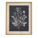 Linen Artwork featuring a botanical print with delicate white flowers on a dark background