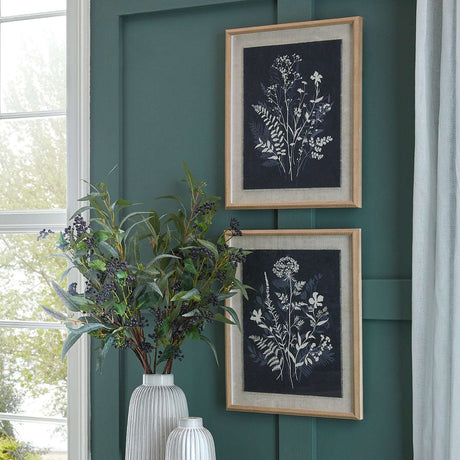 Linen Artwork featuring botanical prints in elegant frames, perfect for home decor