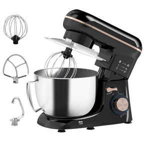 Wise Galleria Stand Mixer with stainless steel bowl and three attachments for versatile baking tasks