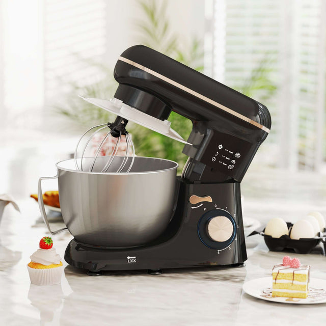 Wise Galleria Stand Mixer in black with stainless steel bowl and beaters for baking and cooking