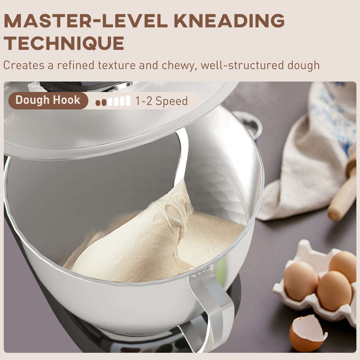 Wise Galleria Stand Mixer with dough hook for master-level kneading technique and textured dough