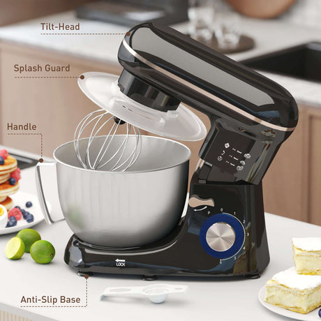 Wise Galleria Stand Mixer with Tilt-Head, Splash Guard, and Anti-Slip Base for Easy Baking