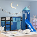 vidaXL Kids' Loft Bed with Tower White&Black 80x200cm Solid Wood Pine black and blue vidaXL