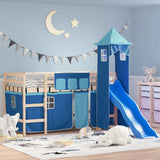 vidaXL Kids' Loft Bed with Tower White&Black 80x200cm Solid Wood Pine natural and blue vidaXL