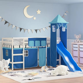 vidaXL Kids' Loft Bed with Tower White&Black 80x200cm Solid Wood Pine white and blue vidaXL