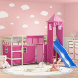 vidaXL Kids' Loft Bed with Tower White&Black 80x200cm Solid Wood Pine natural and pink vidaXL