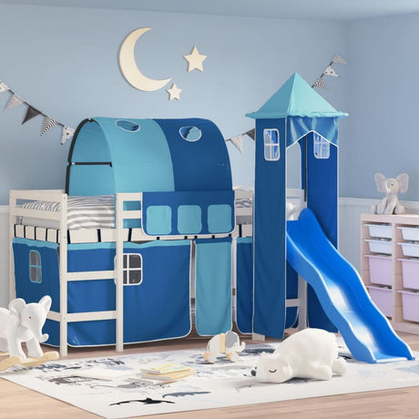 vidaXL Kids' Loft Bed with Tower White&Black 80x200cm Solid Wood Pine white and blue vidaXL