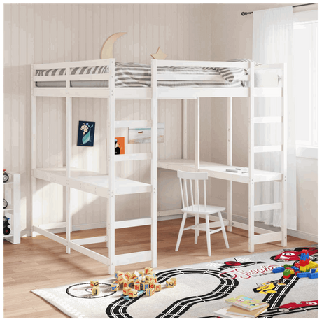 vidaXL Loft Bed with Desk and Ladder White 160x200 cm Solid Wood Pine vidaXL