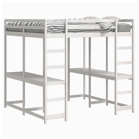 vidaXL Loft Bed with Desk and Ladder White 160x200 cm Solid Wood Pine vidaXL