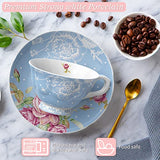 Elegant Afternoon Tea Set with Blue Floral Design, Includes Strong Porcelain Cup and Saucer
